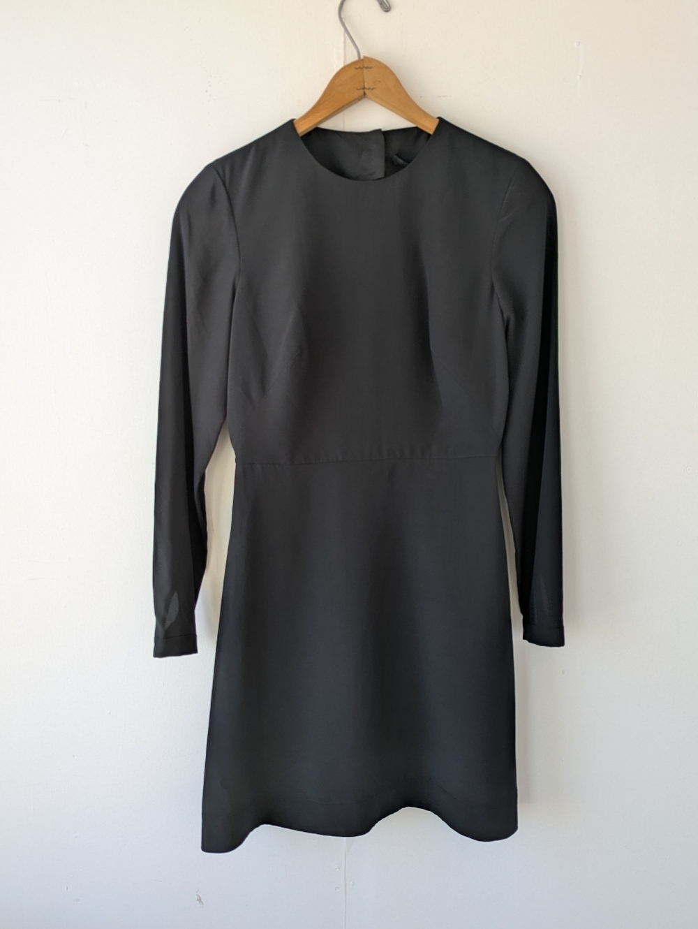 Tibi 100% Silk Black Long-Sleeve A-Line Mini Open Back Dress Size 2 NWT